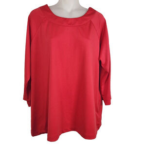 Susan Graver Essentials Butterknit 3/4 Sleeve Bateau Neck Top Red Size L A198716